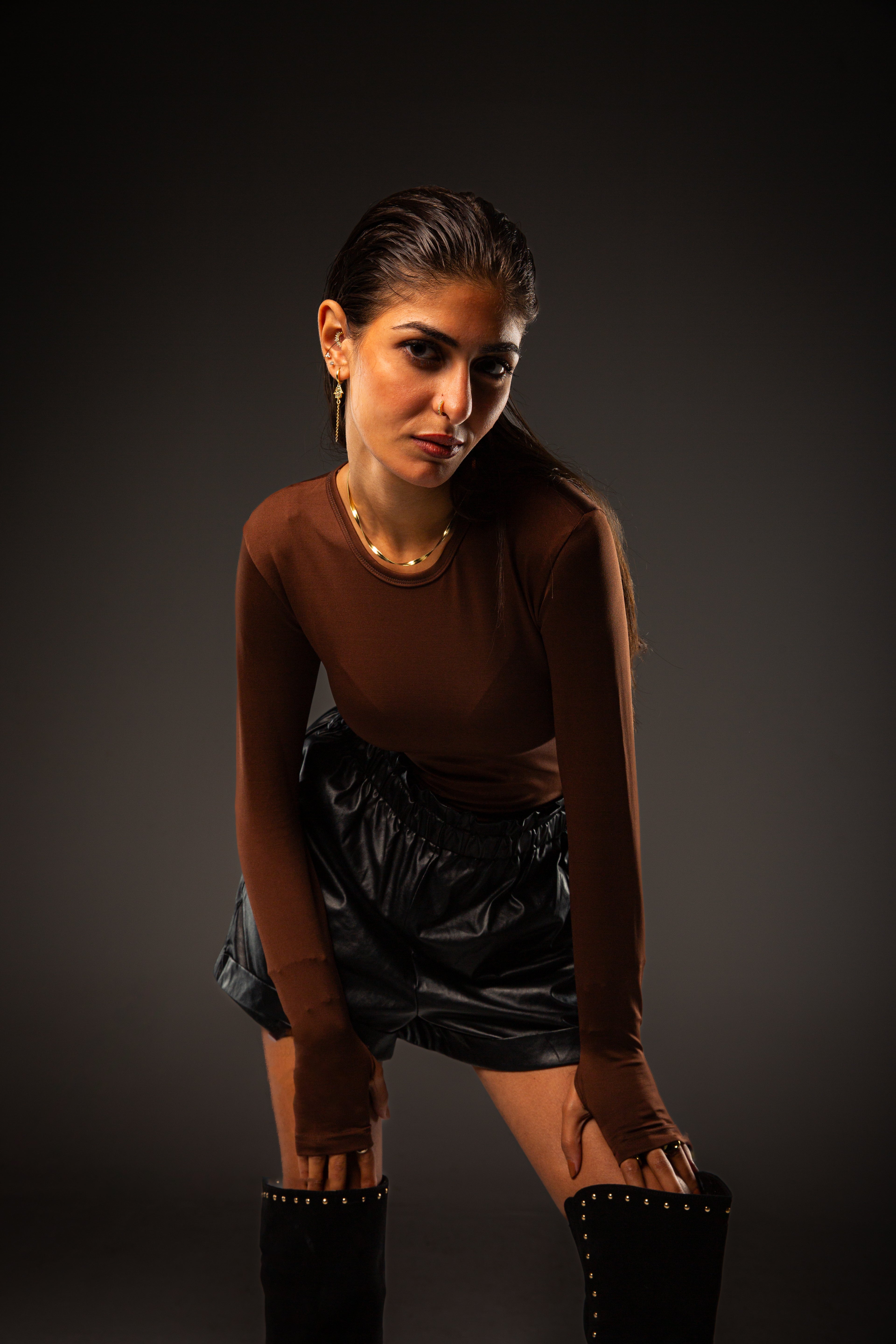 brown bodysuit