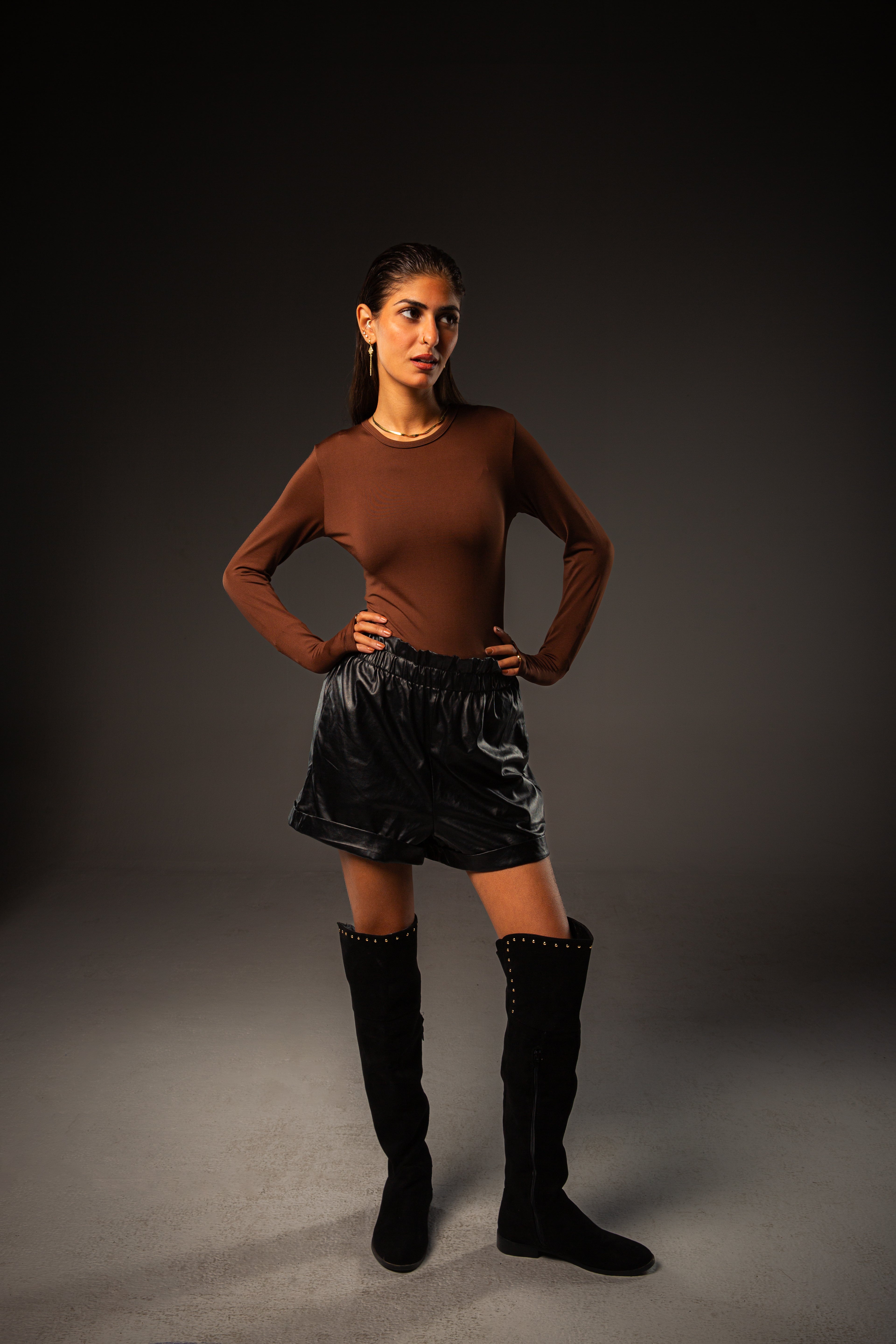 brown bodysuit