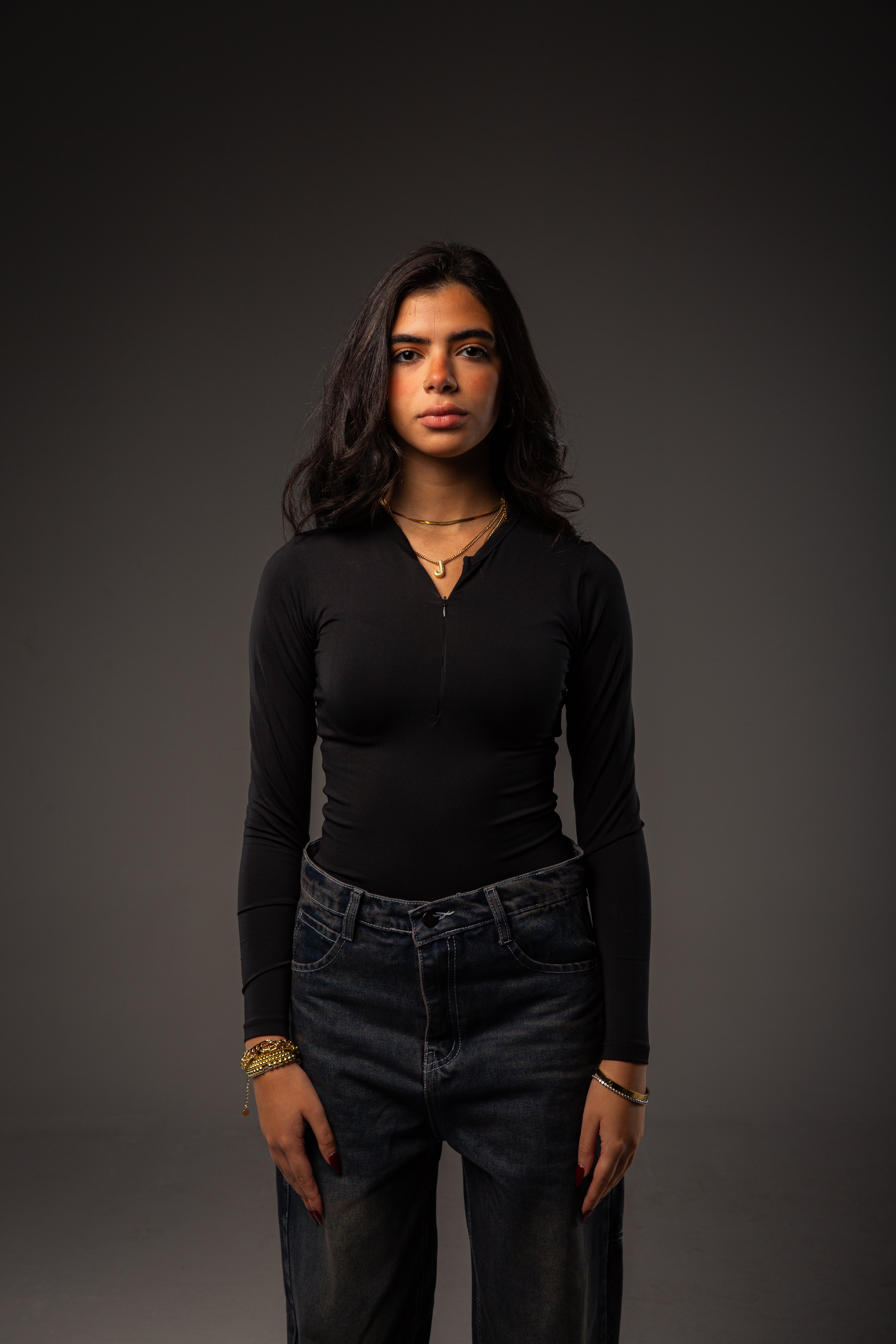 Zip up black top
