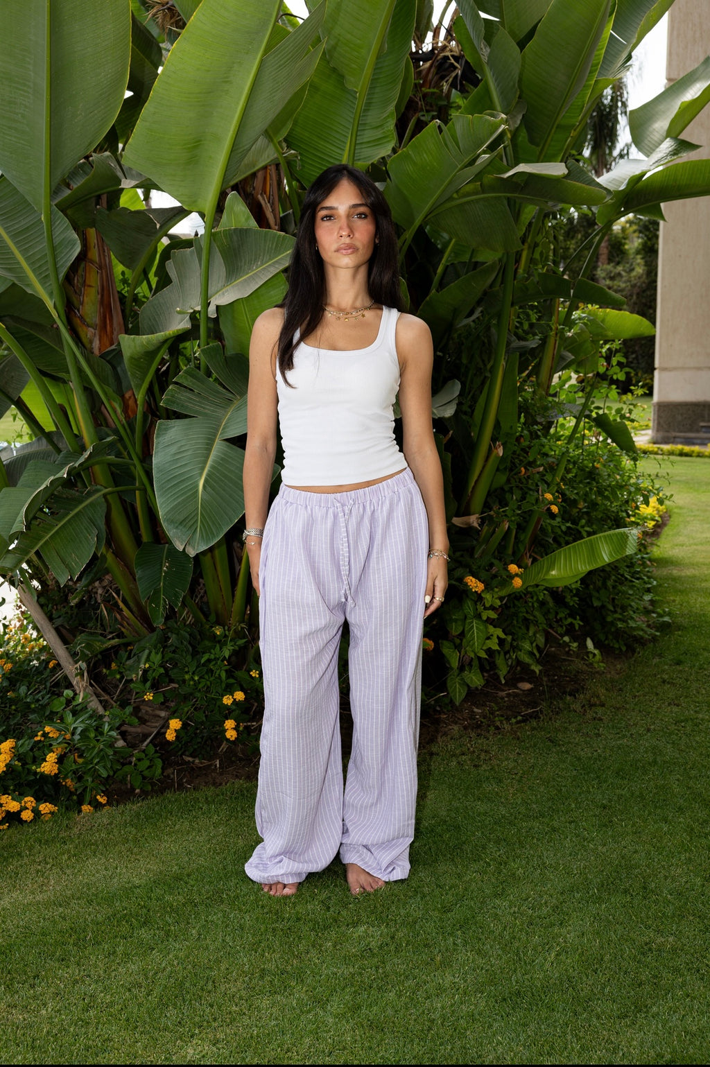 Striped Lilac Linen Pants