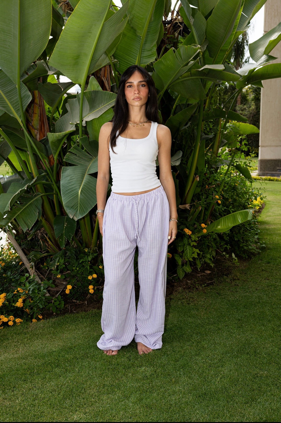 Striped Lilac Linen Pants