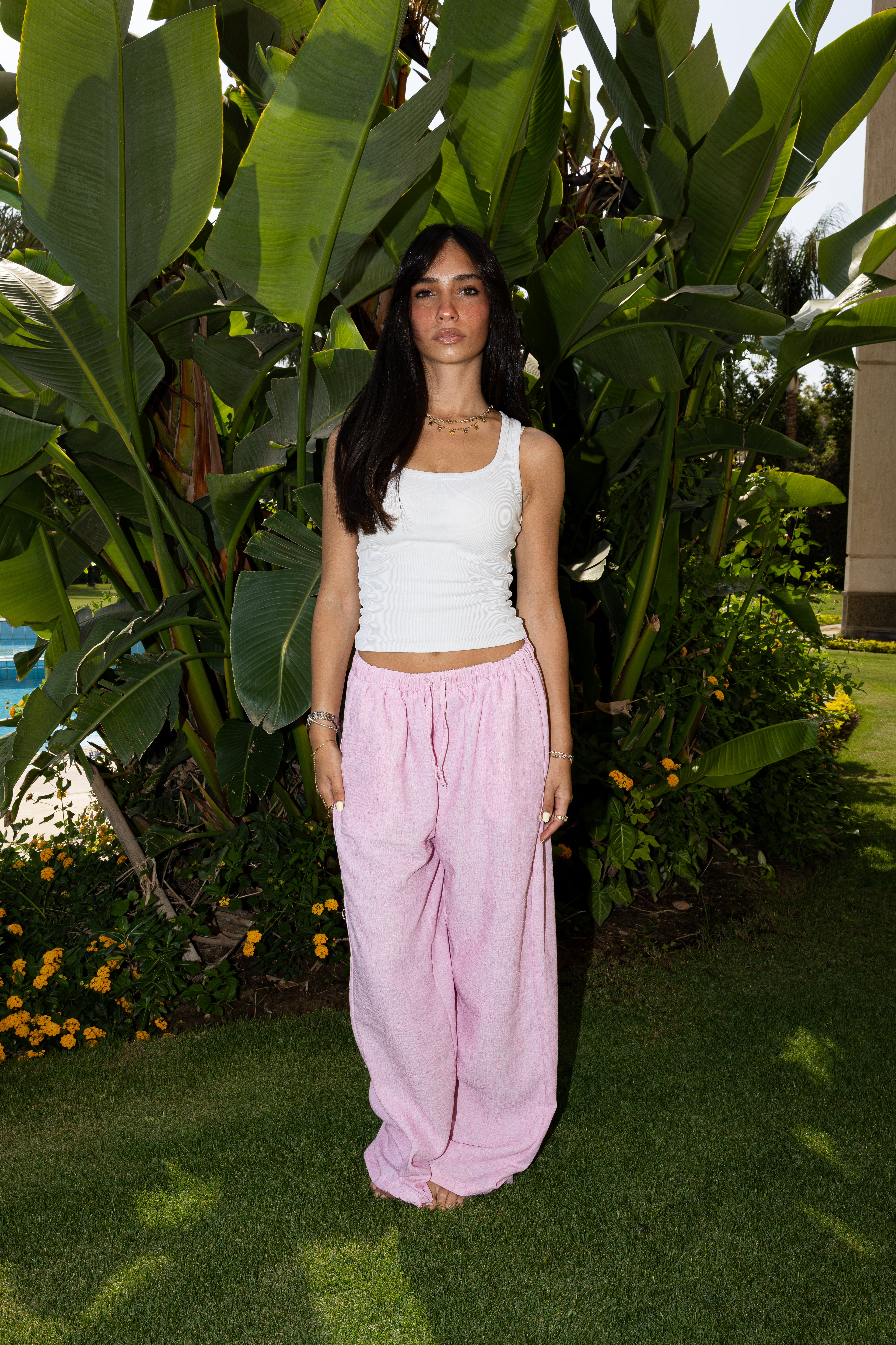 Pink linen pants