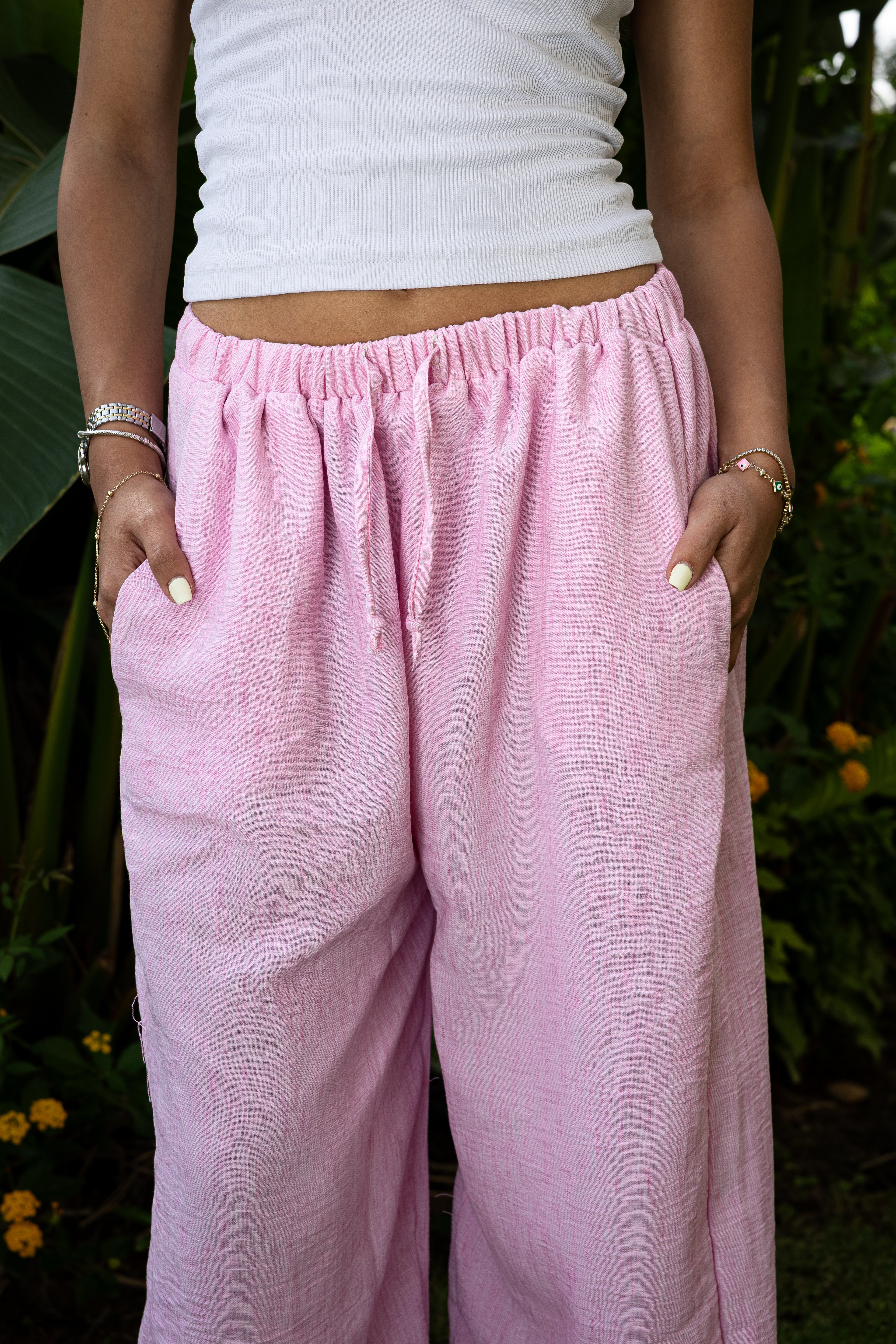 Pink linen pants